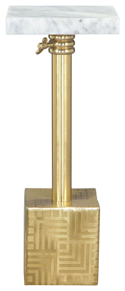 Sofa Side Table, Square, Artificial Marble, Iron Metal, White, Gold, Lounge