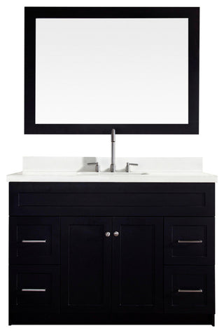 Hamlet 49" Single Sink Vanity Set, Black, With Mirror, Quartz Countertop