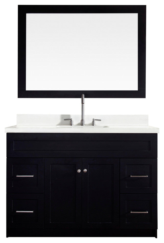 Hamlet 49" Single Sink Vanity Set, Black, With Mirror, Quartz Countertop