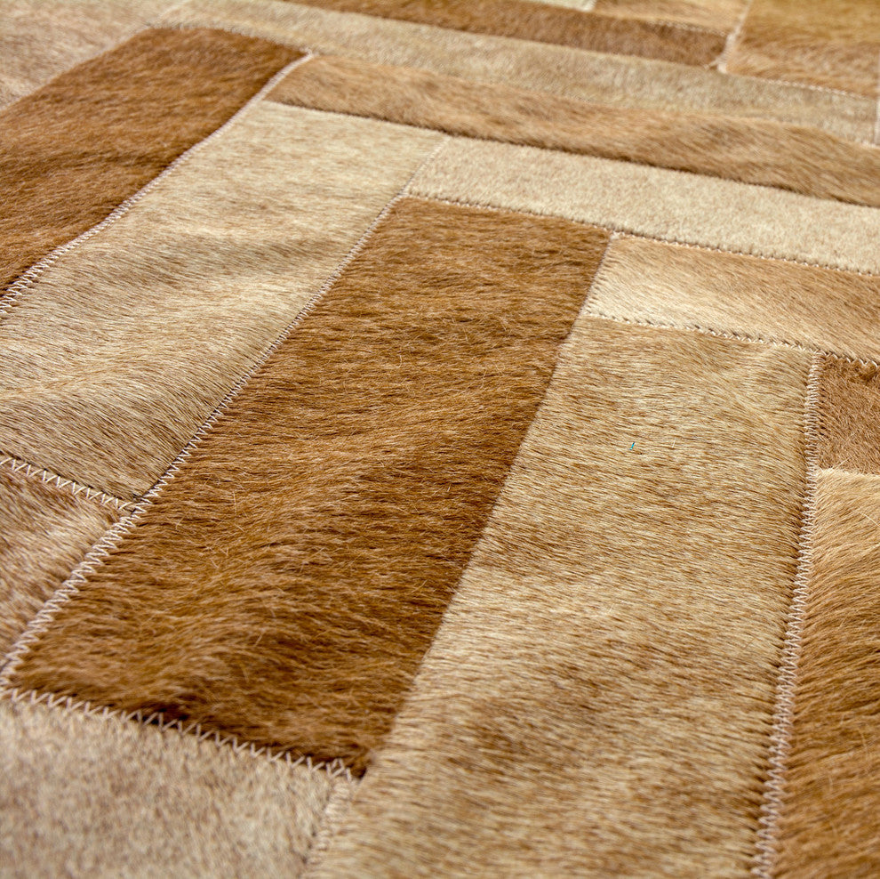 Cowhide Patchwork Rug, Plutus, Taupe, 9'x12'