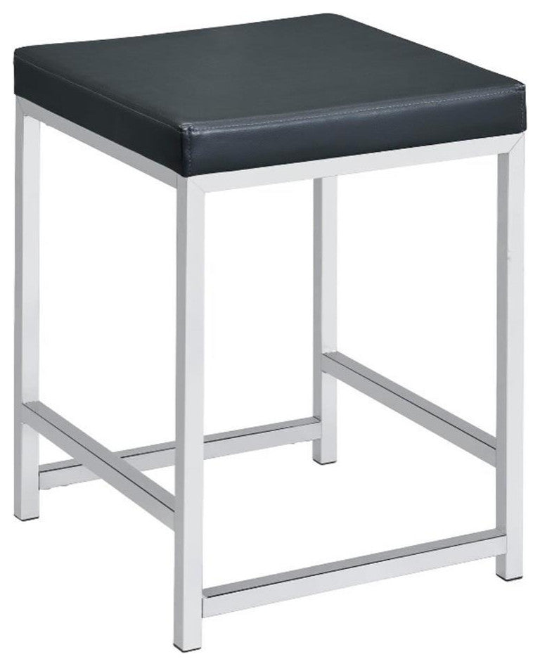 Coaster Afshan Upholstered Faux Leather Vanity Stool with Square Padded in Gray