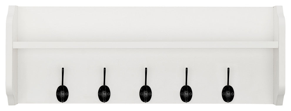 Danya B. Entryway Floating Utility Wall Shelf with Hooks "“ Wall Mounted, White