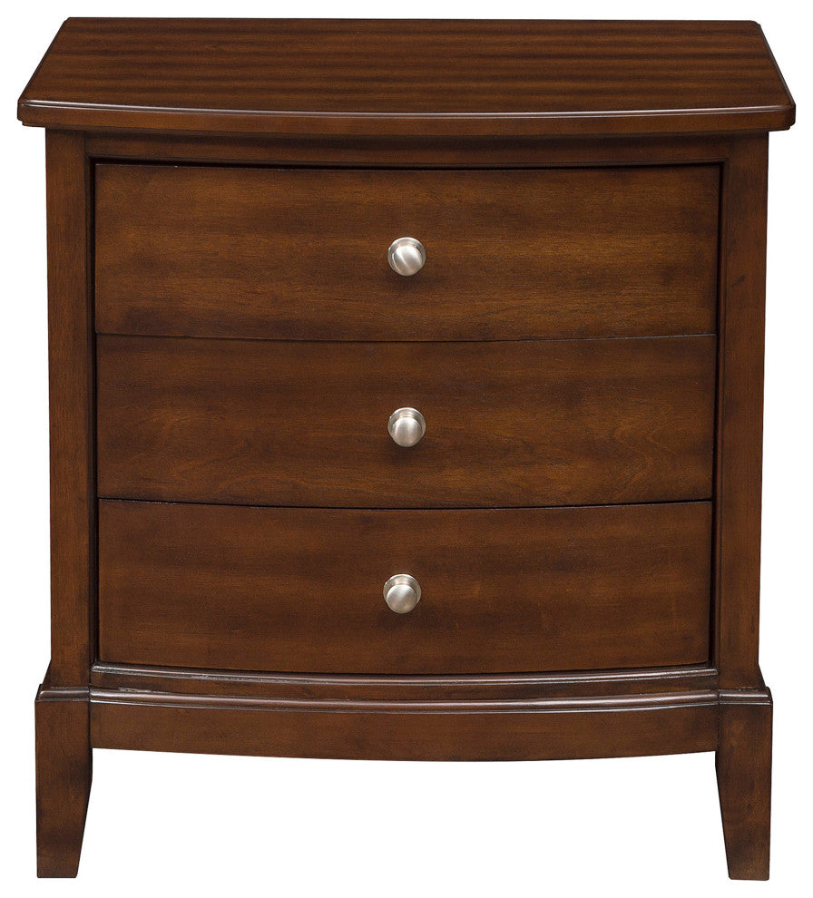 Benzara BM222724 Wooden Nightstand with 3 Spacious Drawers and Knobs, Brown
