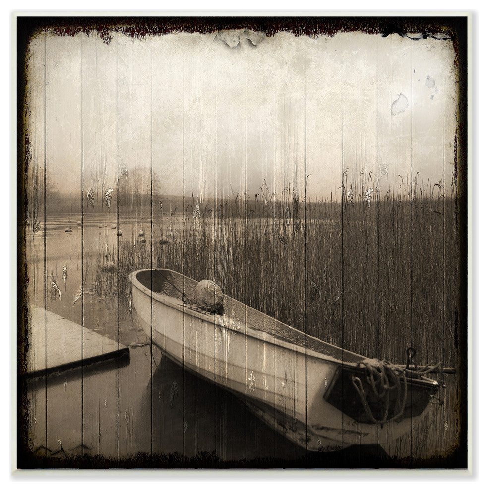"Stranded Boat Morning Vintage Planked Look" Wall Plaque Art