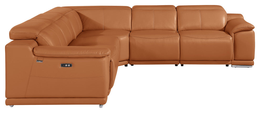 Federico 5-Piece L-Shaped Top Grain Italian Leather Sectional, Camel