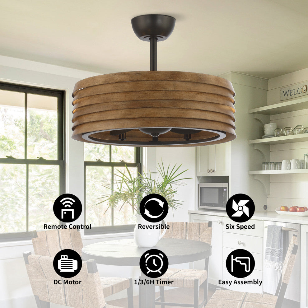 24.4 in Caged Metal Lampshade Ceiling Fan with Remote in Brown