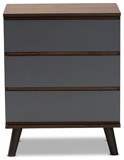 Donnahugh Contemporary Two-Tone Walnut and Gray Wood 3-Drawer Bedroom Chest