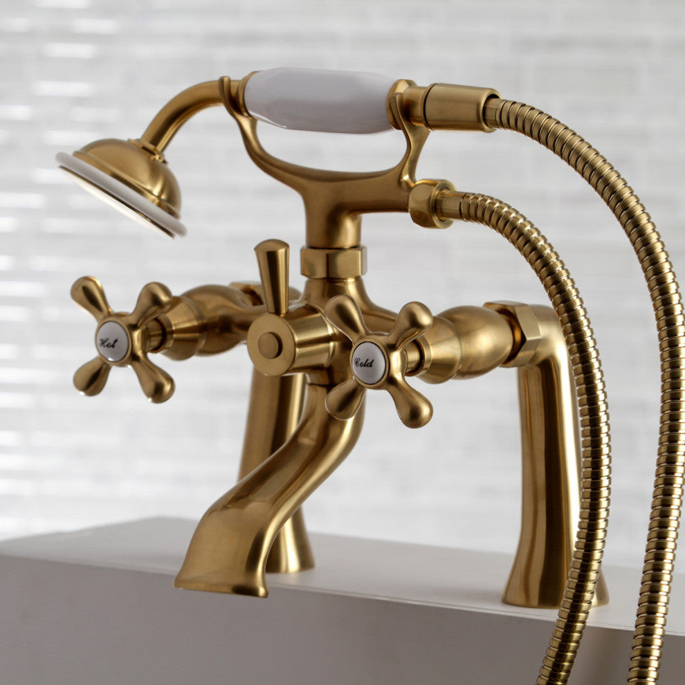 Kingston Brass Clawfoot Tub Faucet With Hand Shower, Brushed Brass