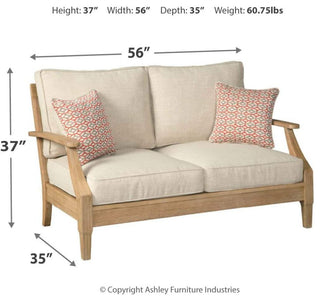 Coastal Outdoor Patio Eucalyptus Loveseat with Cushions, Beige