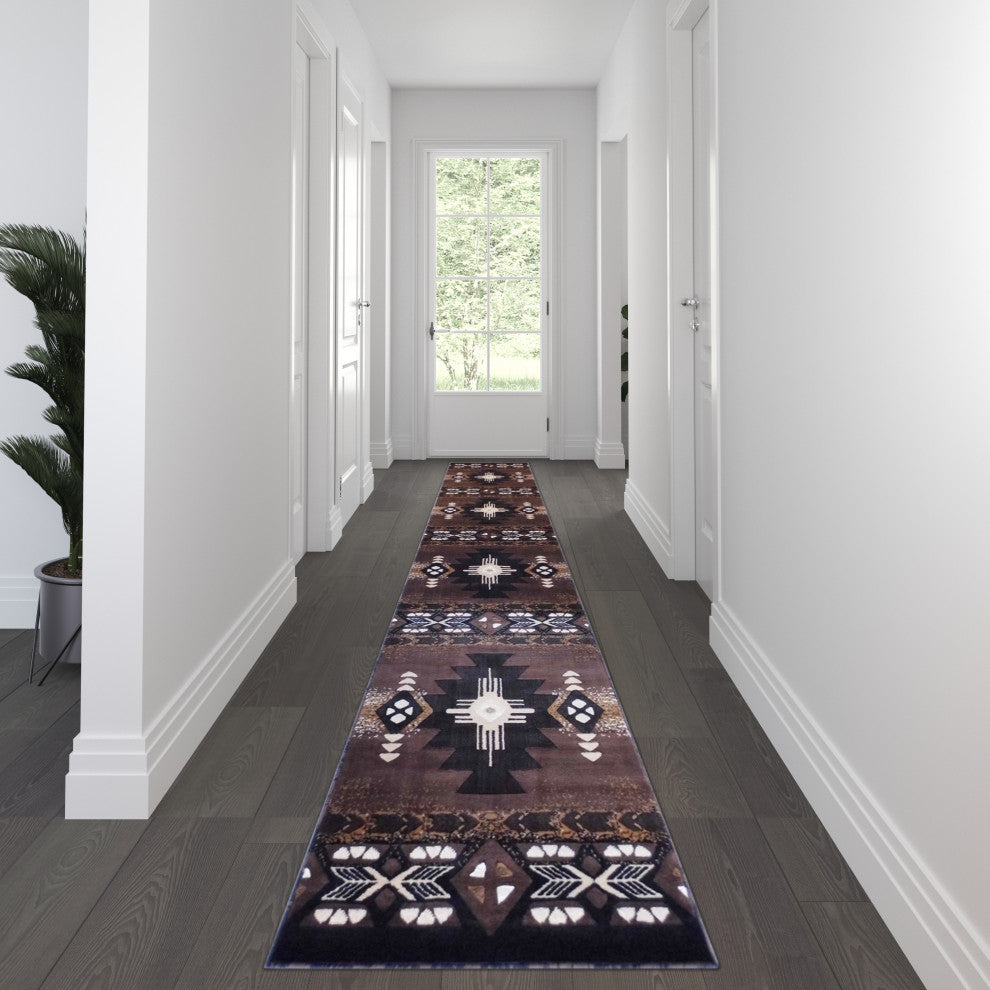 Angie Collection Runner 3' x 16' Chocolate Southwestern Style Area Rug