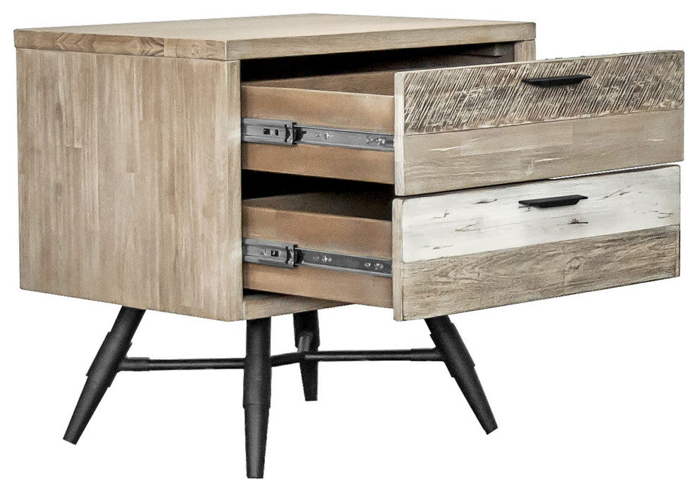 Bridges 2 Drawer Nightstand , Two Tone Acacia Wood