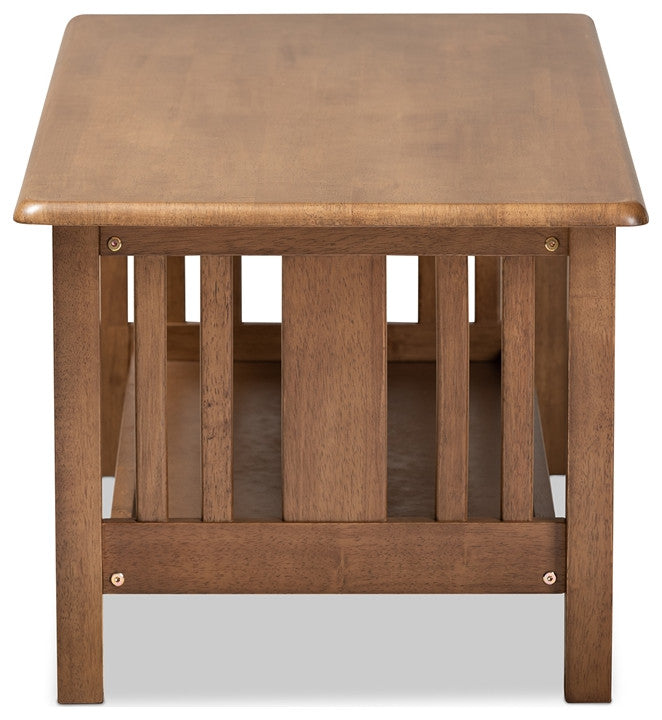 Traditional Transitional Walnut Brown Finished Rectangular Wood Coffee Table