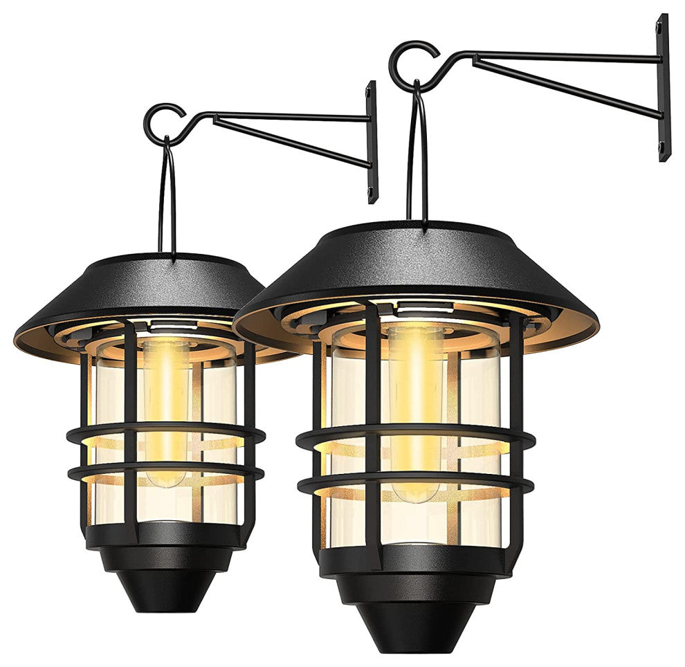 2 Pack Outdoor Solar Lanterns Glass Patio Lanterns Wall Light
