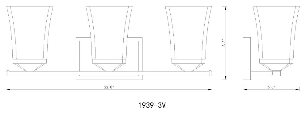 Zlite 1939-3V-CH 3-Light Vanity, Etched Opal