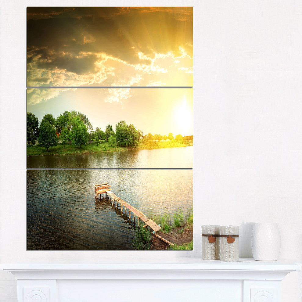 "Lake Under Evening Sun" Photo Canvas Art Print, 3 Panels, 28"x36"