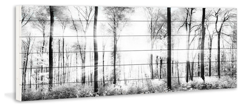 "White Light Forest" Painting Print on White Wood, 45x15