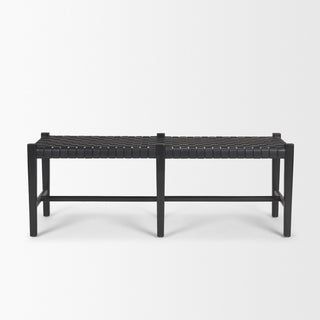 Shane Black Wood With Woven Black Leather Bench