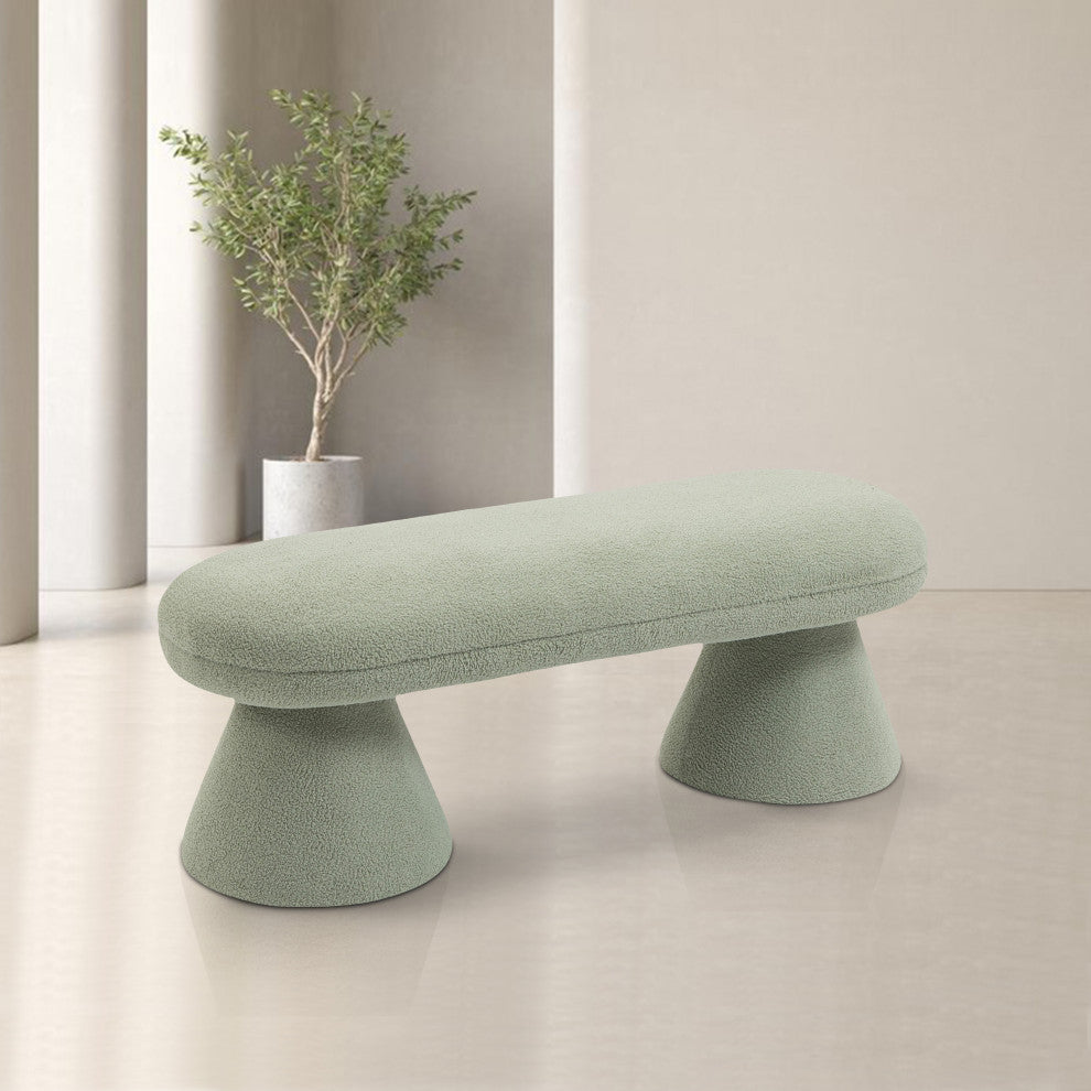 Drum Faux Shearling Teddy Fabric Upholstered Bench, Mint