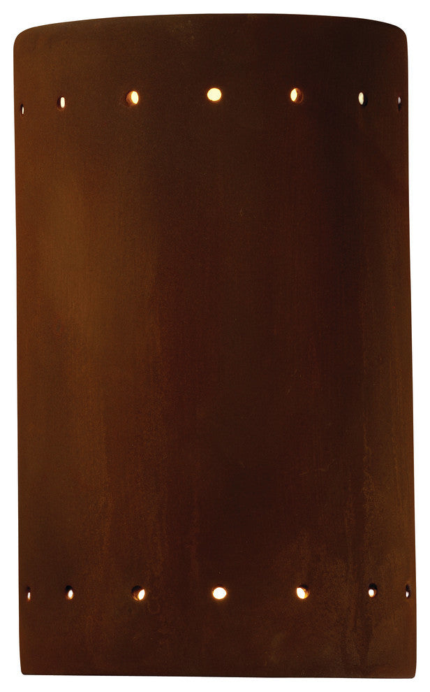 Ambiance Small Cylinder/Perfs, Closed Top Outdoor Wall Sconce, Rust, LED