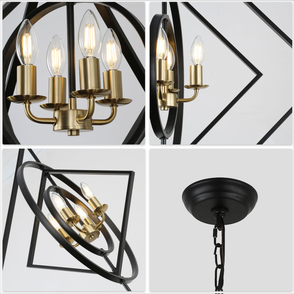 30" Modern Metal Frame Chandelier with 4-Lights Adjustable Shades