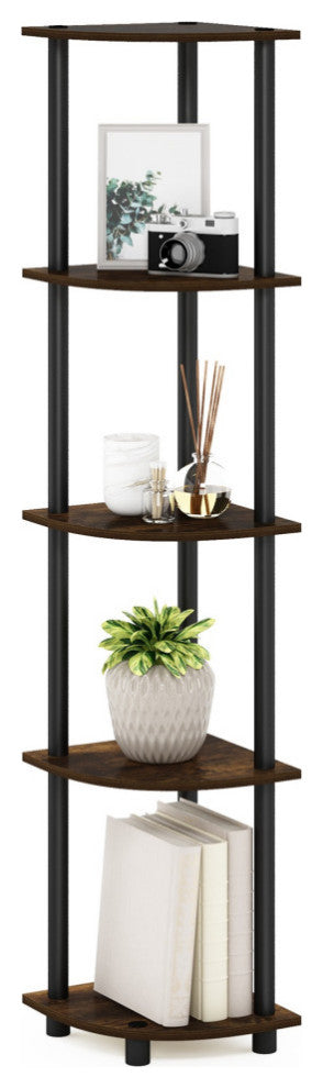 5 Tier Corner Display Rack Multipurpose Shelving Unit, Amber Pine/Black