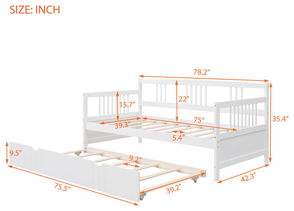 Gewnee Twin Size Wood Daybed with Twin Size Trundle in White