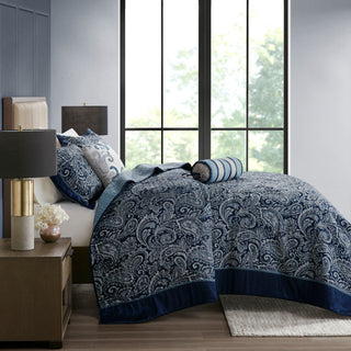 Madison Park Aubrey 5 Piece Reversible Jacquard Bedspread Set, Navy