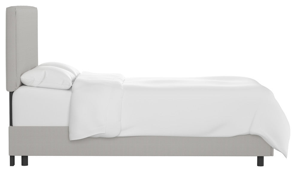 Phoebe Box Seam Bed, Oxford Stripe Charcoal, Twin