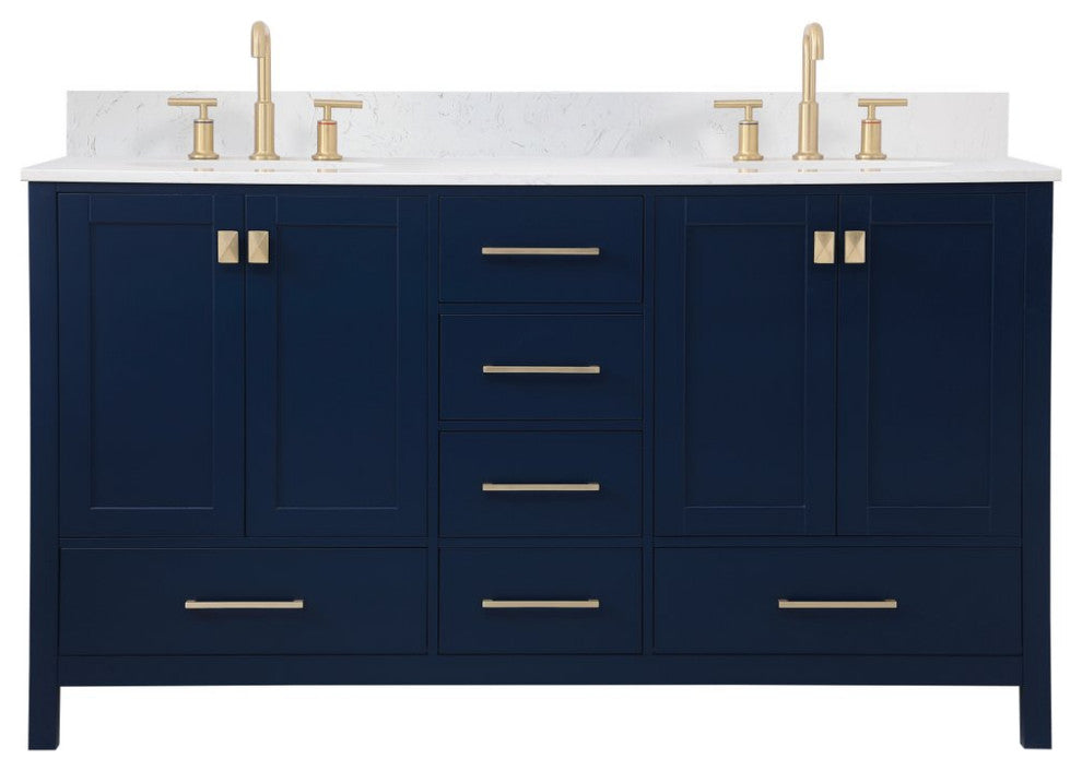 Elegant VF18860DBL-BS 60"Double Bathroom Vanity, Blue With Backsplash