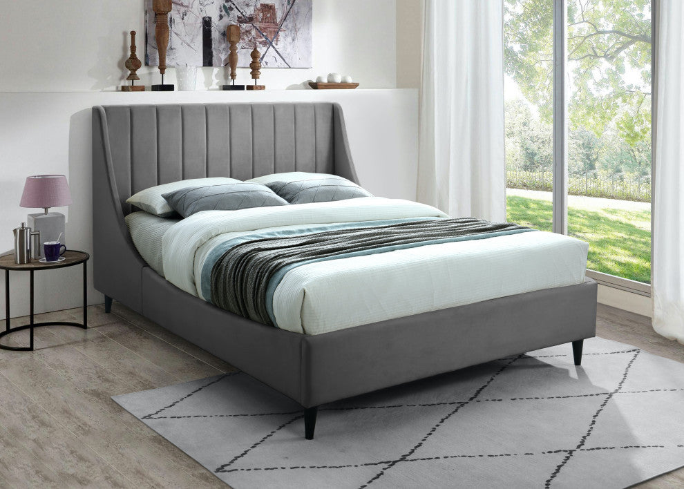Eva Velvet Upholstered Bed, Gray, King