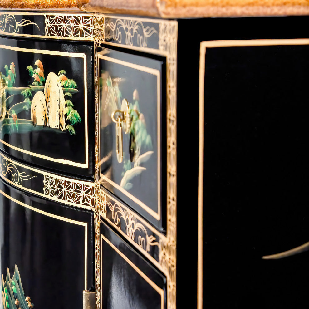 Black Lacquer Curved Sideboard Landscape