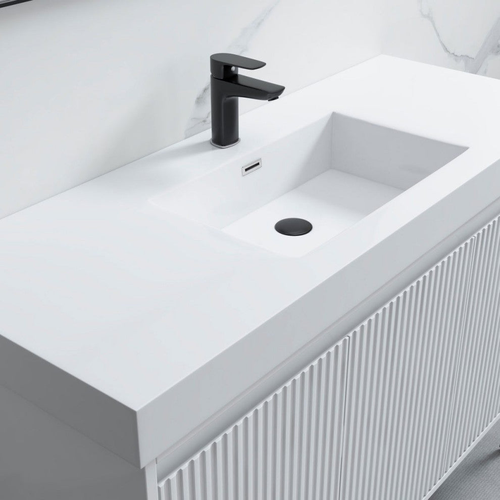Flutie 48" Bathroom Vanity Set, White, Single Resin White Sink