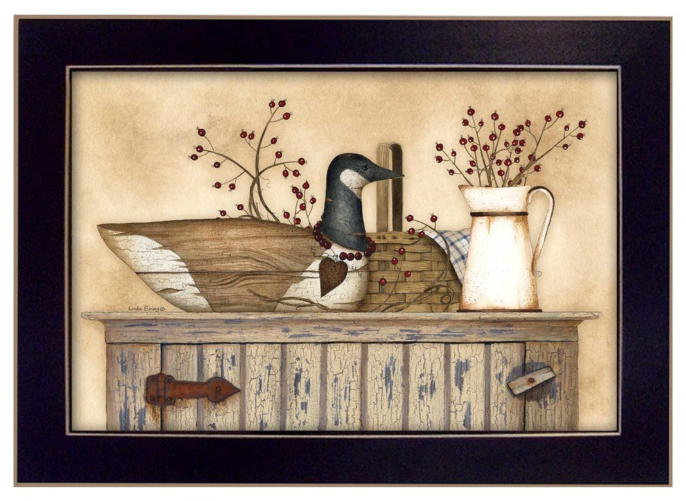 "Duck and Berry Still Life" By Linda Spivey, Printed Wall Art, Black Frame
