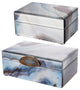 Benzara BM285522 8, 6" Jewelry Box, Blue Silver Marble Effect, Glass and Stone