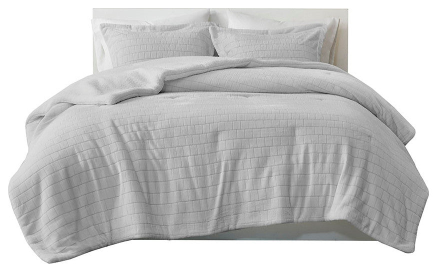 True North by Sleep Philosophy Laurie Tegula Plush Sherpa Comforter Set, Grey, G