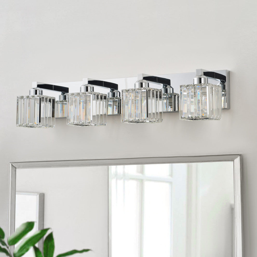 Polished Chrome 4-Light Textured Crystal Bathroom Vanity Light
