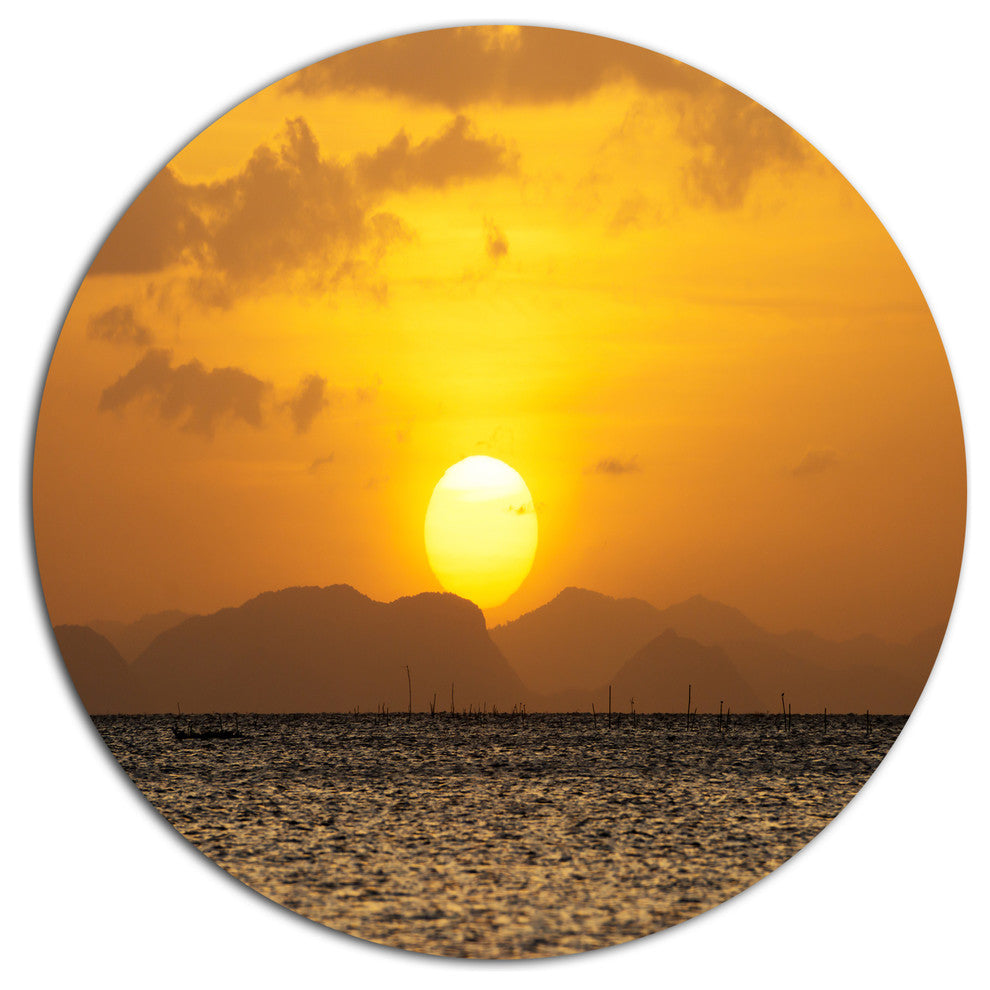 Yellow Sunset And Brown Ocean, Seashore Round Wall Art, 36"