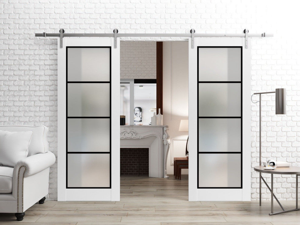 Sturdy Double Barn Door 72 x 84 | Planum 2132 White Silk  | 13FT