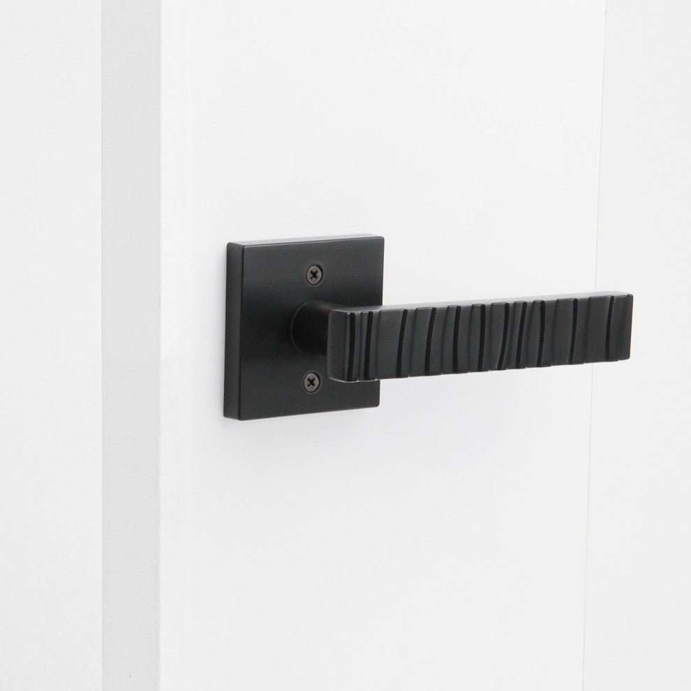 Modern Heavy Duty Designer Interior Door Lever - Groove Collection, Matte Black, Double Dummy