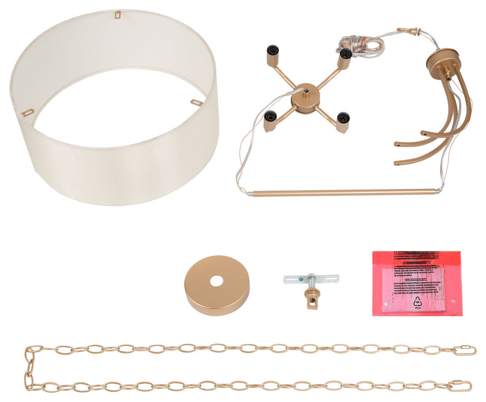 Modern Gold Frame Chandelier, Cream Drum Chandelier 4 Light