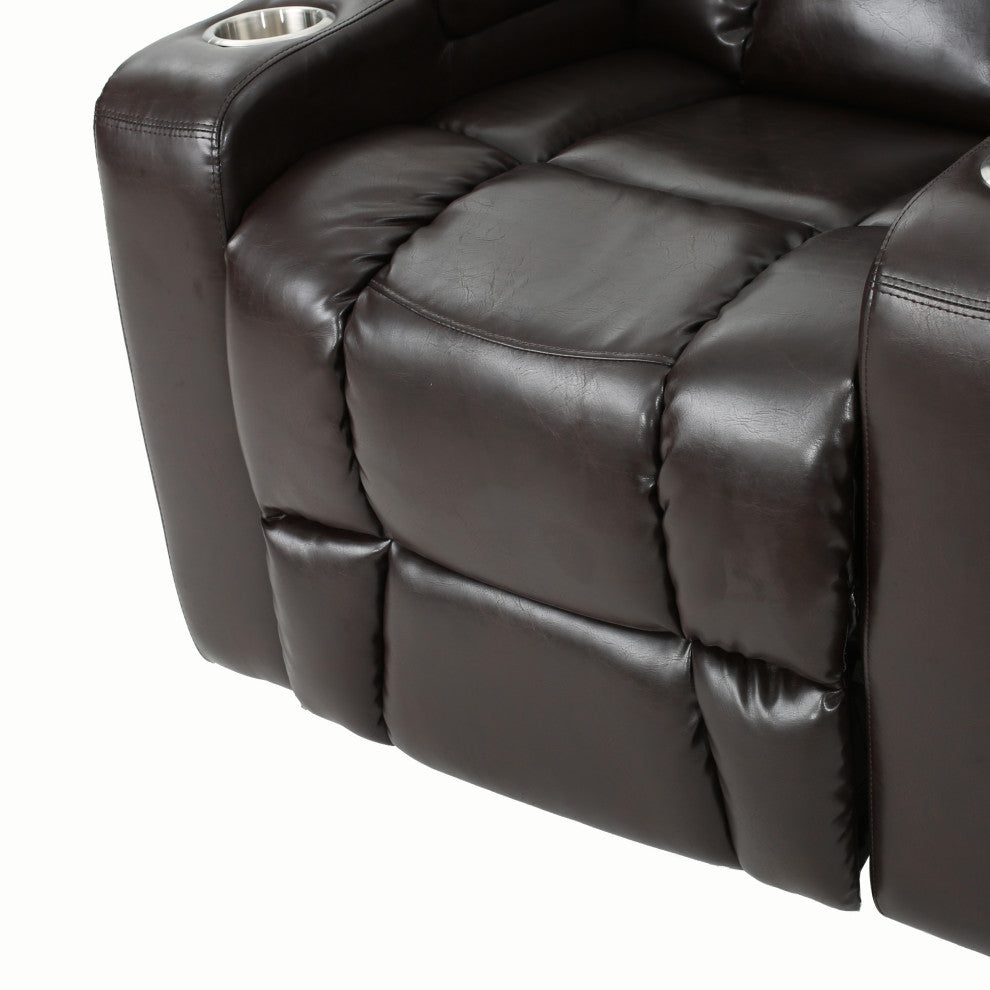 GDF Studio Everette  Brown Leather Power Recliner With Arm Storage and USB Cord