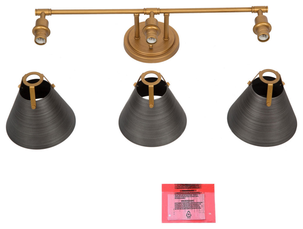 LALUZ 3 Light Brushed Gray and Antique Gold Transitional Vanity Light Bar