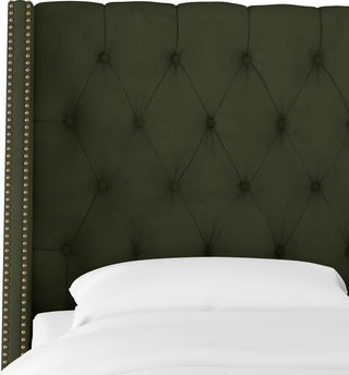 Williams King Nail Button Tufted Wingback Headboard, Velvet Loden