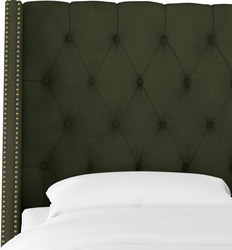 Williams King Nail Button Tufted Wingback Headboard, Velvet Loden