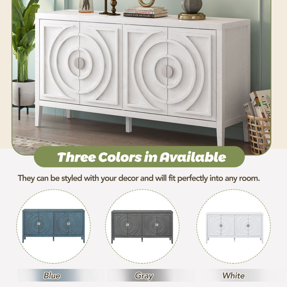 TATEUS 60" Rustic Entrance Furniture Retro Sideboard Living Room white