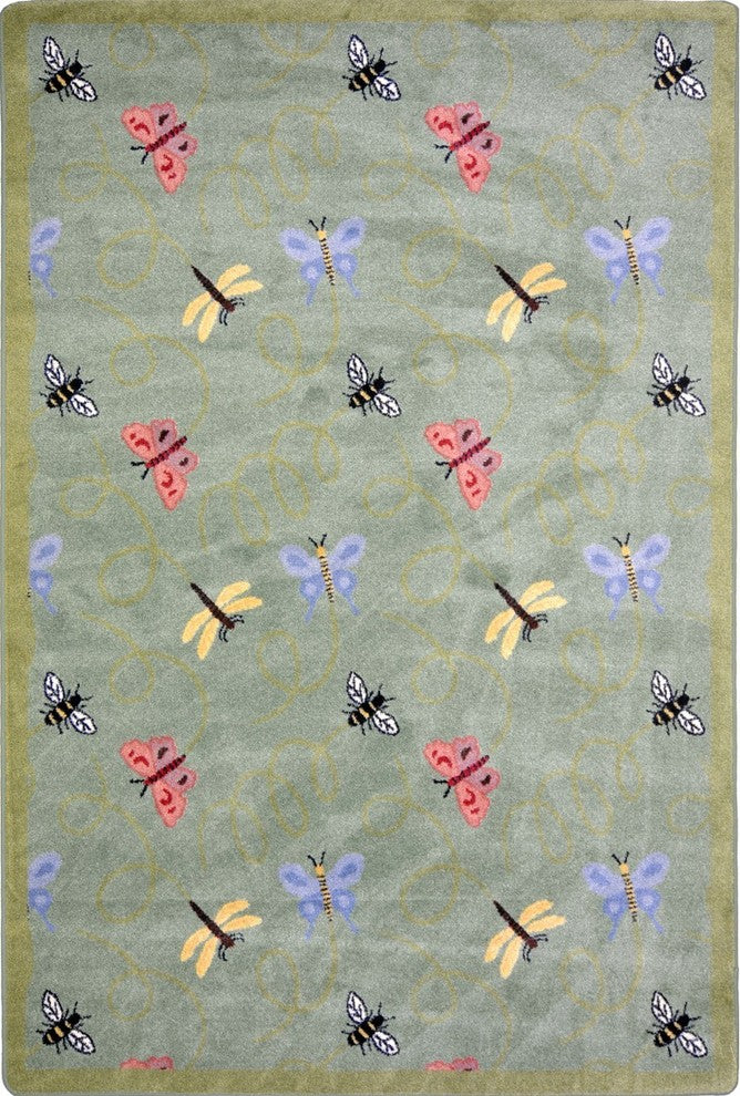 Kaleidoscope Rug, Wing Dings, Green, 5'4"x7'8"