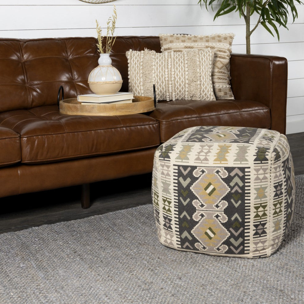 Boho Nubby Beige and White Lumbar Throw Pillow