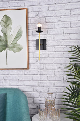 Noah 1-Light Black and Brass and Clear Glass Wall Sconce