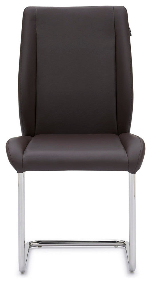 Dakota Dark Brown Leatherette Dining Chair with Polished Stainless Steel Legs