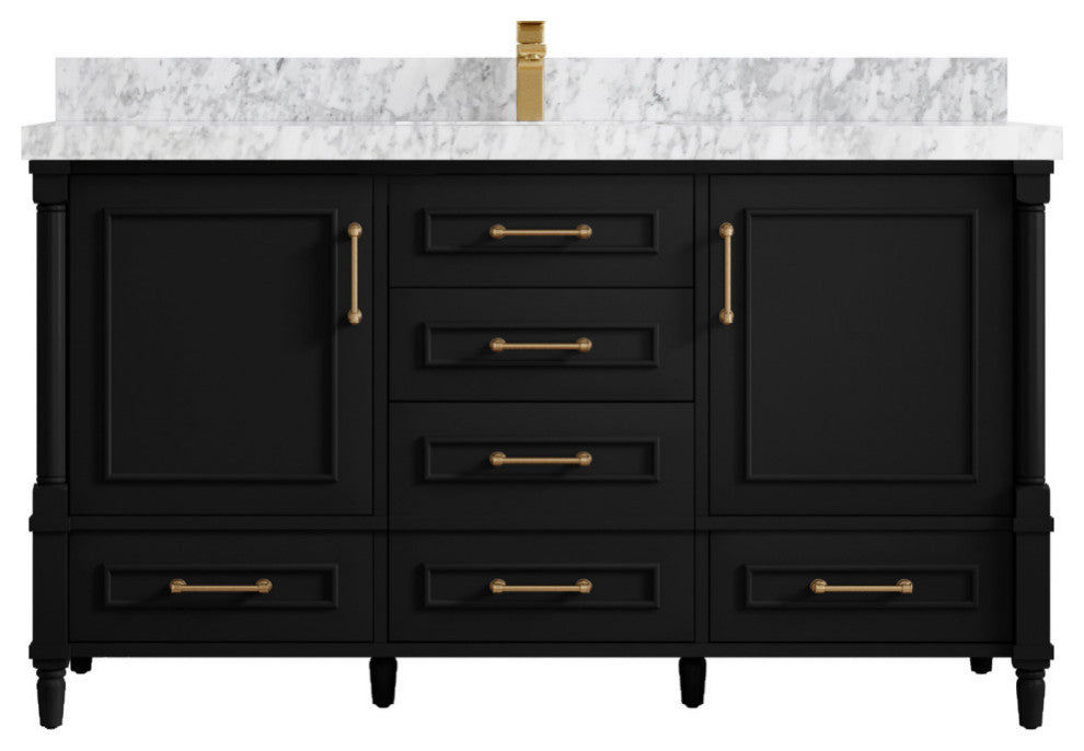 Aberdeen 60 Single Bathroom Vanity in Black 2" Carrara Marble
